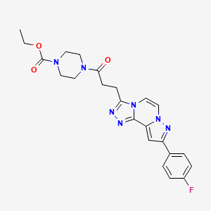 molecular formula C23H24FN7O3 B2555204 ETHYL 4-{3-[9-(4-FLUOROPHENYL)PYRAZOLO[1,5-A][1,2,4]TRIAZOLO[3,4-C]PYRAZIN-3-YL]PROPANOYL}TETRAHYDRO-1(2H)-PYRAZINECARBOXYLATE CAS No. 1207000-26-7