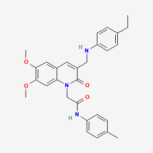 2-(3-(((4-ethylphenyl)amino)methyl)-6,7-dimethoxy-2-oxoquinolin-1(2H)-yl)-N-(p-tolyl)acetamide