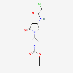 molecular formula C14H22ClN3O4 B2555280 Tert-butyl 3-[4-[(2-chloroacetyl)amino]-2-oxopyrrolidin-1-yl]azetidine-1-carboxylate CAS No. 2411263-75-5