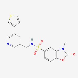 3-methyl-2-oxo-N-((5-(thiophen-3-yl)pyridin-3-yl)methyl)-2,3-dihydrobenzo[d]oxazole-5-sulfonamide