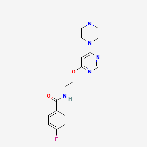 molecular formula C18H22FN5O2 B2555300 4-fluoro-N-(2-((6-(4-methylpiperazin-1-yl)pyrimidin-4-yl)oxy)ethyl)benzamide CAS No. 1211186-60-5