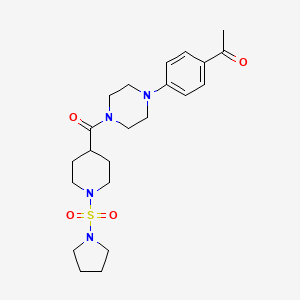 molecular formula C22H32N4O4S B2555319 1-(4-(4-(1-(吡咯烷-1-基磺酰基)哌啶-4-羰基)哌嗪-1-基)苯基)乙酮 CAS No. 1428356-46-0