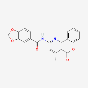 molecular formula C21H14N2O5 B2555372 N-{4-methyl-5-oxo-5H-chromeno[4,3-b]pyridin-2-yl}-2H-1,3-benzodioxole-5-carboxamide CAS No. 851411-52-4