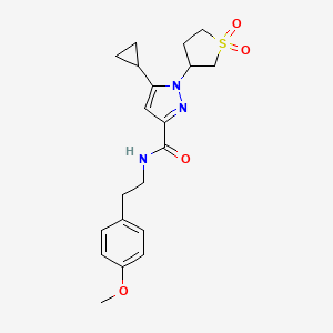 molecular formula C20H25N3O4S B2555399 5-环丙基-1-(1,1-二氧化四氢噻吩-3-基)-N-(4-甲氧基苯乙基)-1H-吡唑-3-甲酰胺 CAS No. 1019100-03-8