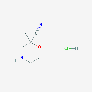 molecular formula C6H11ClN2O B2555401 2-Methylmorpholine-2-carbonitrile hydrochloride CAS No. 1205749-76-3