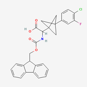 molecular formula C28H23ClFNO4 B2555408 2-[3-(4-Chloro-3-fluorophenyl)-1-bicyclo[1.1.1]pentanyl]-2-(9H-fluoren-9-ylmethoxycarbonylamino)acetic acid CAS No. 2287267-80-3
