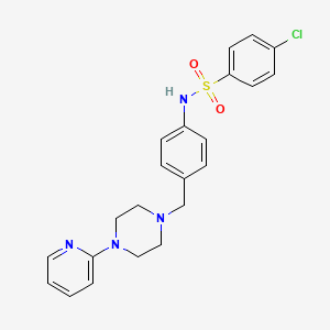 molecular formula C22H23ClN4O2S B2555413 4-chloro-N-(4-((4-(pyridin-2-yl)piperazin-1-yl)methyl)phenyl)benzenesulfonamide CAS No. 1170797-60-0
