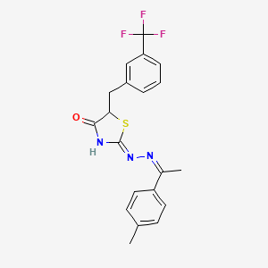 molecular formula C20H18F3N3OS B2555422 (Z)-2-((Z)-(1-(p-tolyl)ethylidene)hydrazono)-5-(3-(trifluoromethyl)benzyl)thiazolidin-4-one CAS No. 292056-97-4