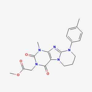 molecular formula C19H21N5O4 B2555434 methyl 2-[1-methyl-9-(4-methylphenyl)-2,4-dioxo-7,8-dihydro-6H-purino[7,8-a]pyrimidin-3-yl]acetate CAS No. 846597-86-2
