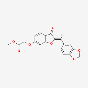 molecular formula C20H16O7 B2555454 (Z)-methyl 2-((2-(benzo[d][1,3]dioxol-5-ylmethylene)-7-methyl-3-oxo-2,3-dihydrobenzofuran-6-yl)oxy)acetate CAS No. 859663-73-3