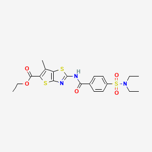 molecular formula C20H23N3O5S3 B2555461 2-(4-(N,N-二乙基氨磺酰)苯甲酰胺)-6-甲基噻吩并[2,3-d]噻唑-5-羧酸乙酯 CAS No. 681156-90-1