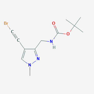 molecular formula C12H16BrN3O2 B2555463 Tert-butyl N-[[4-(2-bromoethynyl)-1-methylpyrazol-3-yl]methyl]carbamate CAS No. 2411298-03-6