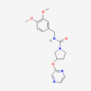 B2555472 N-(3,4-dimethoxybenzyl)-3-(pyrazin-2-yloxy)pyrrolidine-1-carboxamide CAS No. 2034396-57-9