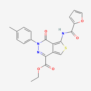 molecular formula C21H17N3O5S B2555474 ethyl 5-(furan-2-amido)-3-(4-methylphenyl)-4-oxo-3H,4H-thieno[3,4-d]pyridazine-1-carboxylate CAS No. 851948-74-8