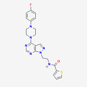 molecular formula C22H22FN7OS B2555476 N-(2-(4-(4-(4-fluorophenyl)piperazin-1-yl)-1H-pyrazolo[3,4-d]pyrimidin-1-yl)ethyl)thiophene-2-carboxamide CAS No. 1021123-23-8