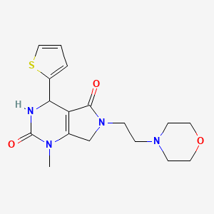 molecular formula C17H22N4O3S B2555478 1-methyl-6-(2-morpholinoethyl)-4-(thiophen-2-yl)-3,4,6,7-tetrahydro-1H-pyrrolo[3,4-d]pyrimidine-2,5-dione CAS No. 1170299-49-6