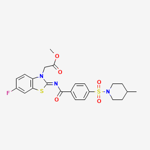 molecular formula C23H24FN3O5S2 B2555494 methyl 2-[(2Z)-6-fluoro-2-({4-[(4-methylpiperidin-1-yl)sulfonyl]benzoyl}imino)-2,3-dihydro-1,3-benzothiazol-3-yl]acetate CAS No. 865198-23-8