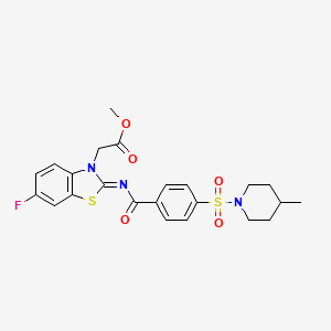 molecular formula C23H24FN3O5S2 B2555494 Methyl 2-[6-fluoro-2-[4-(4-methylpiperidin-1-yl)sulfonylbenzoyl]imino-1,3-benzothiazol-3-yl]acetate CAS No. 865198-23-8