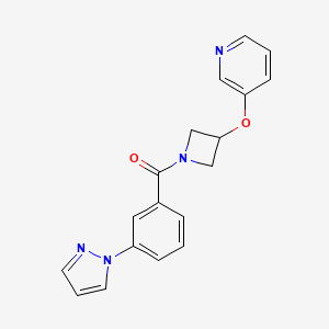 molecular formula C18H16N4O2 B2555495 (3-(1H-pyrazol-1-yl)phenyl)(3-(pyridin-3-yloxy)azetidin-1-yl)methanone CAS No. 1903225-65-9
