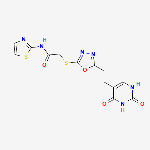 2-((5-(2-(6-methyl-2,4-dioxo-1,2,3,4-tetrahydropyrimidin-5-yl)ethyl)-1,3,4-oxadiazol-2-yl)thio)-N-(thiazol-2-yl)acetamide