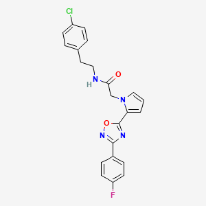 molecular formula C22H18ClFN4O2 B2555503 N-[2-(4-chlorophenyl)ethyl]-2-{2-[3-(4-fluorophenyl)-1,2,4-oxadiazol-5-yl]-1H-pyrrol-1-yl}acetamide CAS No. 1261013-52-8