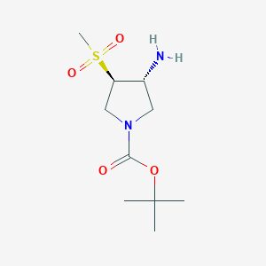 molecular formula C10H20N2O4S B2555508 Tert-butyl (3R,4R)-3-amino-4-methylsulfonylpyrrolidine-1-carboxylate CAS No. 2411179-87-6