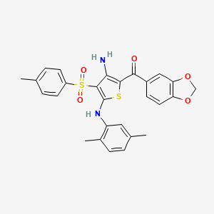 molecular formula C27H24N2O5S2 B2555511 (3-Amino-5-((2,5-dimethylphenyl)amino)-4-tosylthiophen-2-yl)(benzo[d][1,3]dioxol-5-yl)methanone CAS No. 959525-62-3