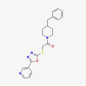 molecular formula C21H22N4O2S B2555516 1-(4-Benzylpiperidin-1-yl)-2-((5-(pyridin-3-yl)-1,3,4-oxadiazol-2-yl)thio)ethanone CAS No. 919849-17-5