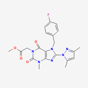 molecular formula C21H21FN6O4 B2555535 methyl 2-(8-(3,5-dimethyl-1H-pyrazol-1-yl)-7-(4-fluorobenzyl)-3-methyl-2,6-dioxo-2,3,6,7-tetrahydro-1H-purin-1-yl)acetate CAS No. 1019102-47-6