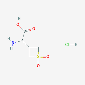 molecular formula C5H10ClNO4S B2555545 2-Amino-2-(1,1-dioxothietan-3-yl)acetic acid;hydrochloride CAS No. 2470440-11-8