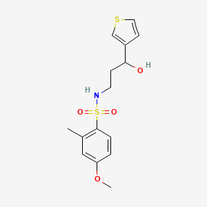 molecular formula C15H19NO4S2 B2555576 N-(3-hydroxy-3-(thiophen-3-yl)propyl)-4-methoxy-2-methylbenzenesulfonamide CAS No. 2034404-81-2