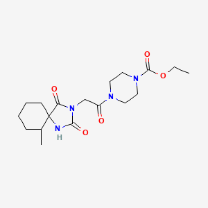 molecular formula C18H28N4O5 B2555613 Ethyl 4-(2-(6-methyl-2,4-dioxo-1,3-diazaspiro[4.5]decan-3-yl)acetyl)piperazine-1-carboxylate CAS No. 941905-13-1