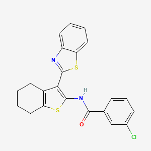 molecular formula C22H17ClN2OS2 B2555649 N-[3-(1,3-benzothiazol-2-yl)-4,5,6,7-tetrahydro-1-benzothiophen-2-yl]-3-chlorobenzamide CAS No. 307510-67-4