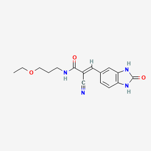 molecular formula C16H18N4O3 B2555654 (E)-2-Cyano-N-(3-ethoxypropyl)-3-(2-oxo-1,3-dihydrobenzimidazol-5-yl)prop-2-enamide CAS No. 2094959-01-8