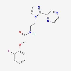 molecular formula C17H16FN5O2 B2555655 2-(2-fluorophenoxy)-N-(2-(2-(pyrazin-2-yl)-1H-imidazol-1-yl)ethyl)acetamide CAS No. 2034476-36-1