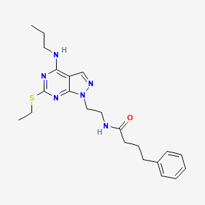 molecular formula C22H30N6OS B2555657 N-(2-(6-(ethylthio)-4-(propylamino)-1H-pyrazolo[3,4-d]pyrimidin-1-yl)ethyl)-4-phenylbutanamide CAS No. 954030-05-8
