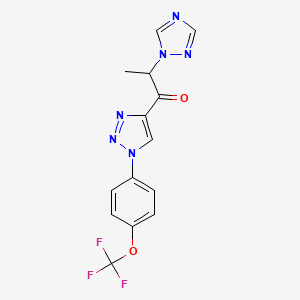 molecular formula C14H11F3N6O2 B2555659 2-(1H-1,2,4-triazol-1-yl)-1-{1-[4-(trifluoromethoxy)phenyl]-1H-1,2,3-triazol-4-yl}-1-propanone CAS No. 478248-70-3