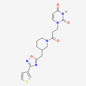 molecular formula C19H21N5O4S B2555660 1-(3-oxo-3-(3-((3-(thiophen-3-yl)-1,2,4-oxadiazol-5-yl)methyl)piperidin-1-yl)propyl)pyrimidine-2,4(1H,3H)-dione CAS No. 1706321-48-3