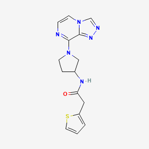 molecular formula C15H16N6OS B2555664 N-(1-([1,2,4]triazolo[4,3-a]pyrazin-8-yl)pyrrolidin-3-yl)-2-(thiophen-2-yl)acetamide CAS No. 2034531-83-2