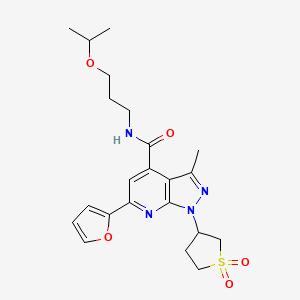 molecular formula C22H28N4O5S B2555665 1-(1,1-dioxidotetrahydrothiophen-3-yl)-6-(furan-2-yl)-N-(3-isopropoxypropyl)-3-methyl-1H-pyrazolo[3,4-b]pyridine-4-carboxamide CAS No. 1021215-89-3