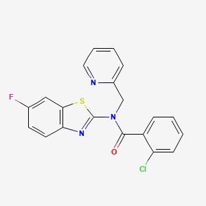 molecular formula C20H13ClFN3OS B2555676 2-chloro-N-(6-fluorobenzo[d]thiazol-2-yl)-N-(pyridin-2-ylmethyl)benzamide CAS No. 922839-08-5