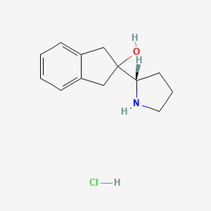molecular formula C13H18ClNO B2555683 2-[(2S)-Pyrrolidin-2-yl]-1,3-dihydroinden-2-ol;hydrochloride CAS No. 2260504-85-4
