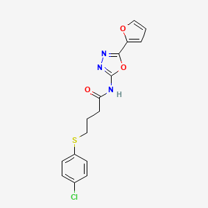 molecular formula C16H14ClN3O3S B2555723 4-((4-氯苯基)硫代)-N-(5-(呋喃-2-基)-1,3,4-恶二唑-2-基)丁酰胺 CAS No. 941877-96-9