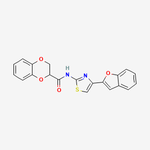 molecular formula C20H14N2O4S B2555728 N-[4-(1-苯并呋喃-2-基)-1,3-噻唑-2-基]-2,3-二氢-1,4-苯二氧杂环-2-甲酰胺 CAS No. 920708-74-3