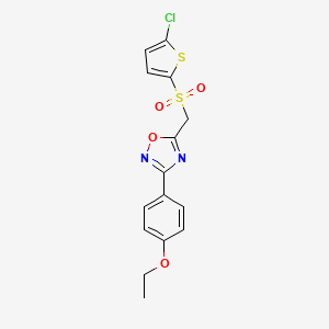 molecular formula C15H13ClN2O4S2 B2555736 5-(((5-Chlorothiophen-2-yl)sulfonyl)methyl)-3-(4-ethoxyphenyl)-1,2,4-oxadiazole CAS No. 1105206-50-5