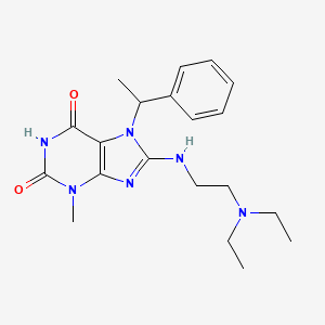 molecular formula C20H28N6O2 B2555738 8-((2-(diethylamino)ethyl)amino)-3-methyl-7-(1-phenylethyl)-1H-purine-2,6(3H,7H)-dione CAS No. 476480-22-5