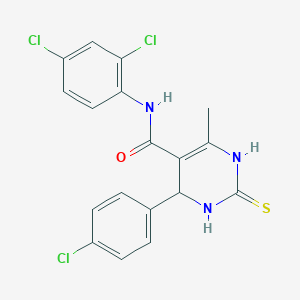 molecular formula C18H14Cl3N3OS B2555740 4-(4-chlorophenyl)-N-(2,4-dichlorophenyl)-6-methyl-2-thioxo-1,2,3,4-tetrahydro-5-pyrimidinecarboxamide CAS No. 303985-85-5