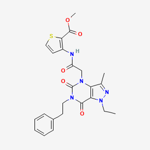 molecular formula C24H25N5O5S B2555888 methyl 3-(2-(1-ethyl-3-methyl-5,7-dioxo-6-phenethyl-6,7-dihydro-1H-pyrazolo[4,3-d]pyrimidin-4(5H)-yl)acetamido)thiophene-2-carboxylate CAS No. 1216641-67-6