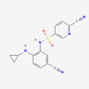 molecular formula C16H13N5O2S B2555932 6-Cyano-N-[5-cyano-2-(cyclopropylamino)phenyl]pyridine-3-sulfonamide CAS No. 1825586-99-9