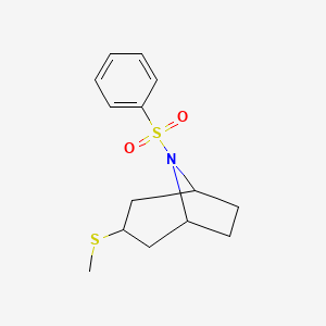 molecular formula C14H19NO2S2 B2556038 8-(benzenesulfonyl)-3-(methylsulfanyl)-8-azabicyclo[3.2.1]octane CAS No. 1790196-86-9